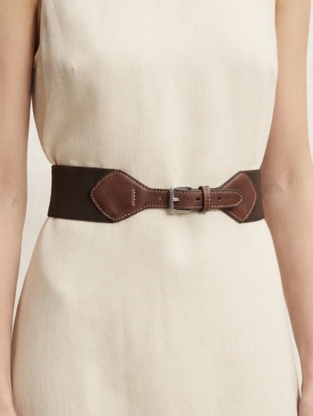 Vintage Dark Brown Leather Trimmed Belt